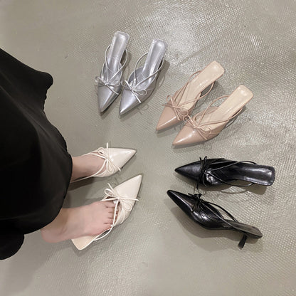 Summer Satin French Style Temperament Half-support High Heel Sandals